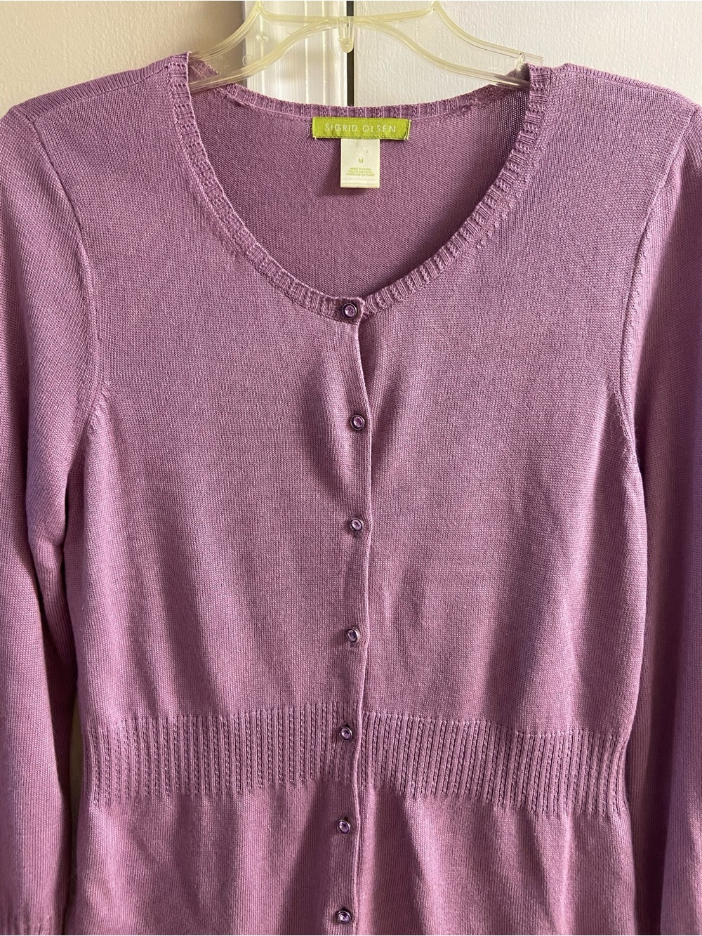Sigrid Olsen Dusty Lavender Button-Front Cardigan Silk Blend Medium - Picture 5 of 8
